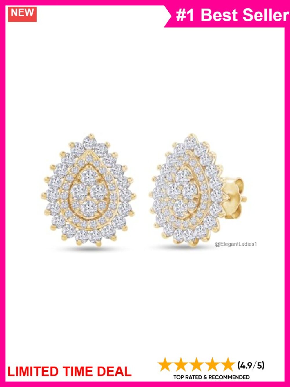 Double Halo Teardrop Lab Grown Diamond Stud Earrings 14k Gold Over 925 Silver